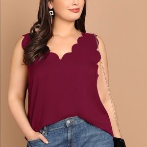 🎈 2/$12 Scalloped Deep Red V Neck Tank Shirt 2X